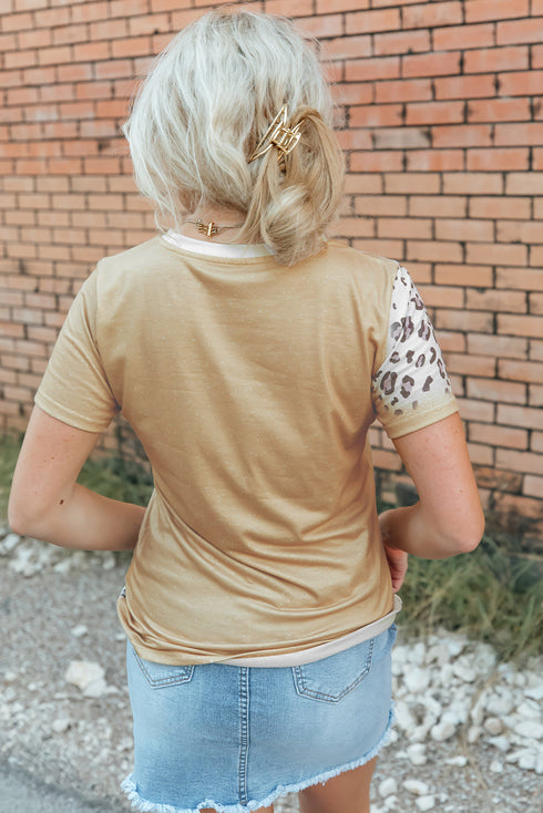 Khaki MAMA Leopard Bleached Print Crew Neck T Shirt
