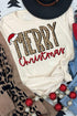 Khaki Merry Christmas Hat Print Crew Neck Graphic Tee