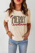 Khaki Merry Christmas Hat Print Crew Neck Graphic Tee