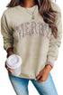 Khaki Merry Leopard Print Long Sleeve Graphic Sweatshirt