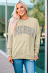 Khaki Merry Leopard Print Long Sleeve Graphic Sweatshirt