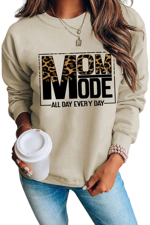 Khaki Mom Mode Leopard Print Long Sleeve Sweatshirt