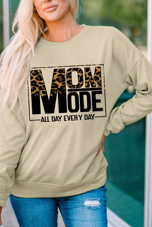 Khaki Mom Mode Leopard Print Long Sleeve Sweatshirt