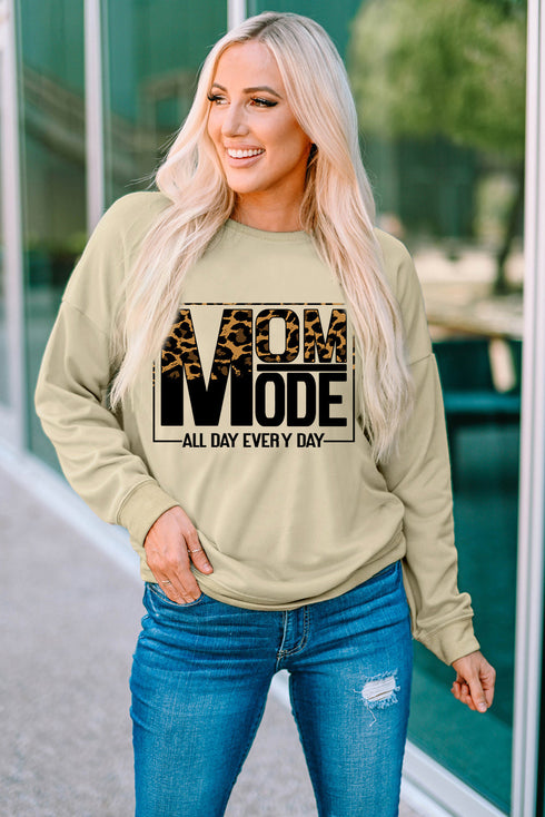 Khaki Mom Mode Leopard Print Long Sleeve Sweatshirt