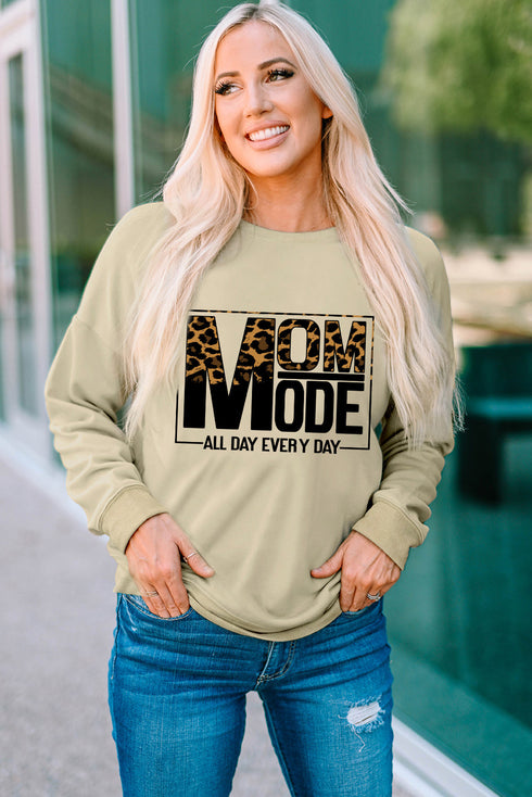 Khaki Mom Mode Leopard Print Long Sleeve Sweatshirt
