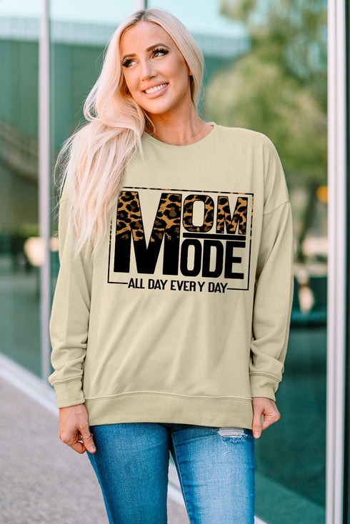 Khaki Mom Mode Leopard Print Long Sleeve Sweatshirt