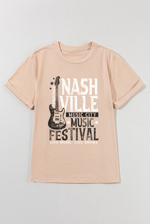 Khaki NASHVILLE MUSIC FESTIVAL Guitar Graphic T Shirt