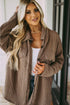 Khaki Oversize Textured Knit Button Front Shacket