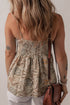 Khaki Paisley Printed Spaghetti Strap V Neck Smocked Babydoll Tank Top