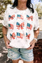 Khaki Patriotic Flag Bow Graphic Starry Round Neck T Shirt