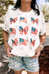 Khaki Patriotic Flag Bow Graphic Starry Round Neck T Shirt