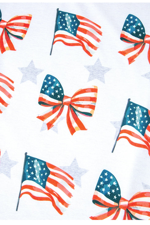 Khaki Patriotic Flag Bow Graphic Starry Round Neck T Shirt