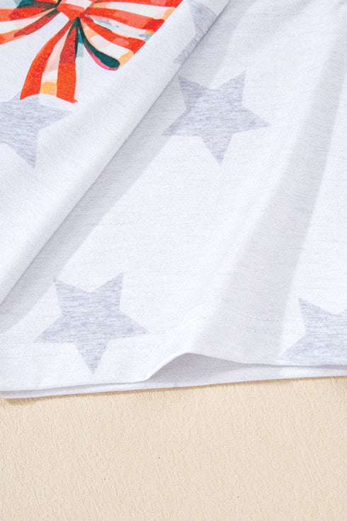Khaki Patriotic Flag Bow Graphic Starry Round Neck T Shirt