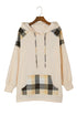 Khaki Plaid Patchwork Kangaroo Pocket Oversized Hoodie