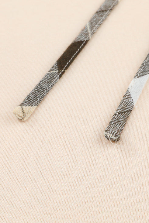 Khaki Plaid Patchwork Kangaroo Pocket Oversized Hoodie