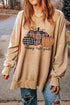 Khaki Plaid Pumpkin Graphic Washed Split Sweatshirt