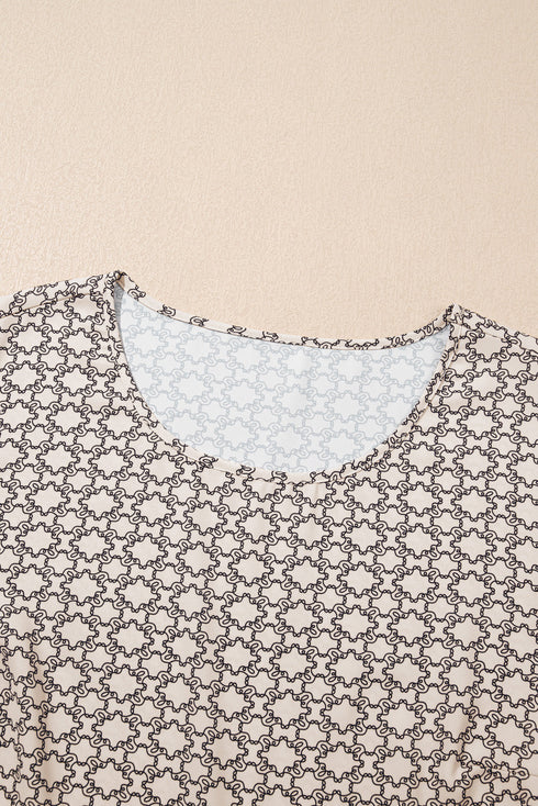 Khaki Plus Size Geometric Print Ruffled Sleeve Blouse