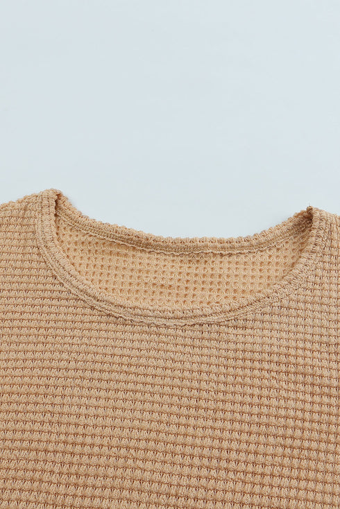 Khaki Plus Size Lace Waffle Knit Top