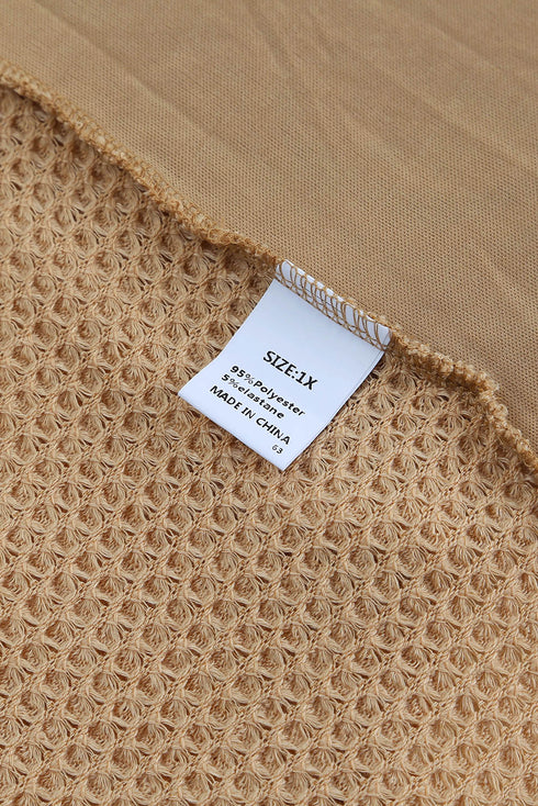 Khaki Plus Size Lace Waffle Knit Top