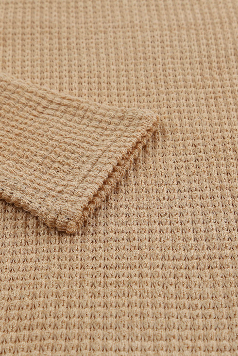 Khaki Plus Size Lace Waffle Knit Top