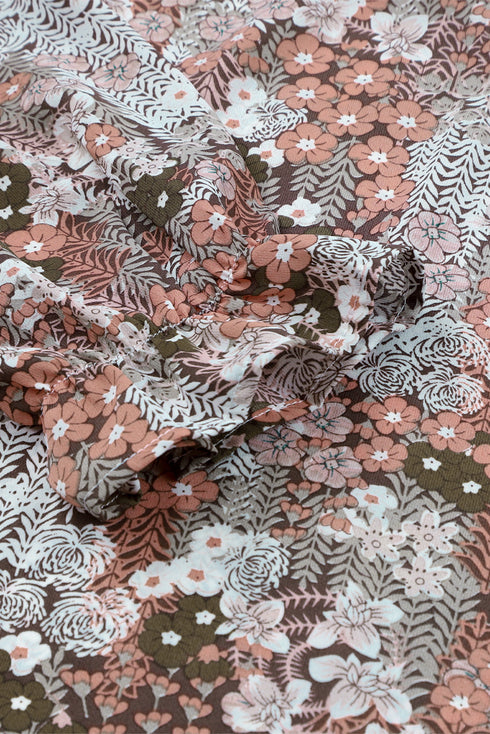 Khaki Plus Size Printed Long Sleeve Drawstring V Neck Blouse