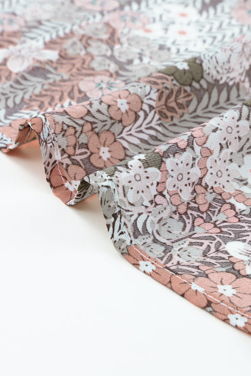 Khaki Plus Size Printed Long Sleeve Drawstring V Neck Blouse