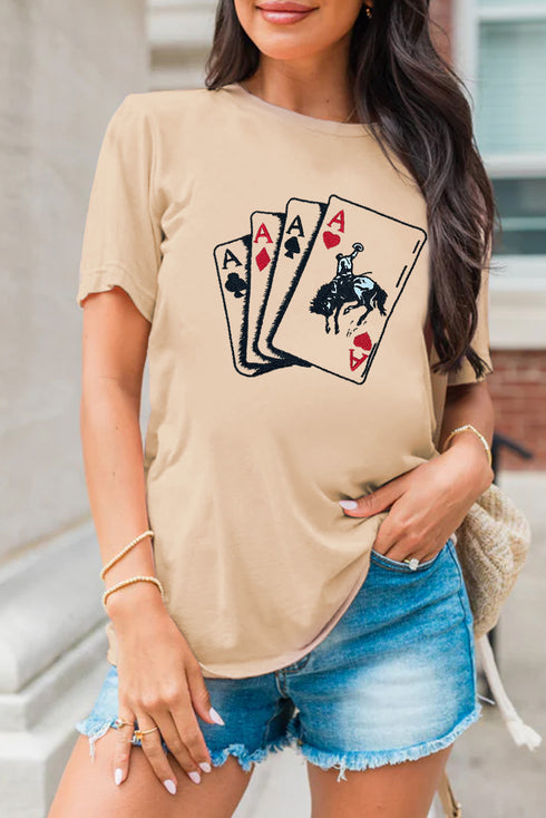 Khaki Poker Queen Embroidered Graphic Tee