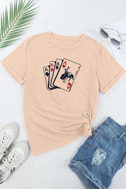Khaki Poker Queen Embroidered Graphic Tee