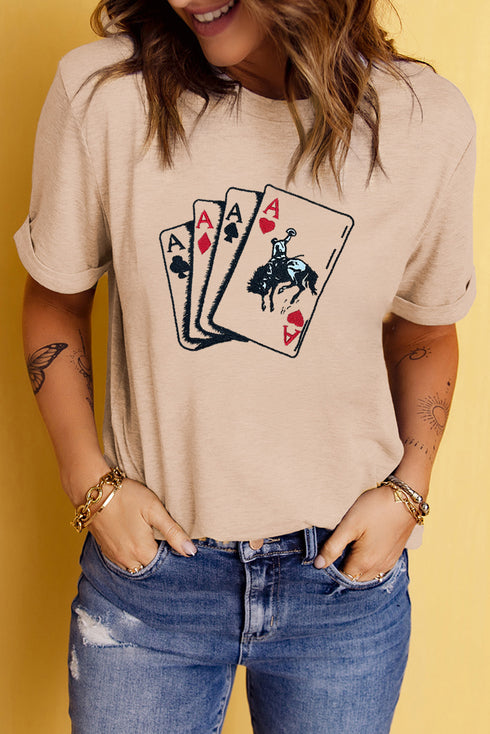 Khaki Poker Queen Embroidered Graphic Tee