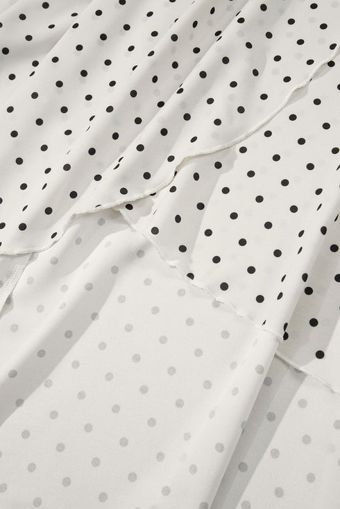 Khaki Polka Dot Surplice V Neck Tied Waist Flutter Sleeve Flowy Plus Size Midi Dress