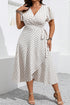 Khaki Polka Dot Surplice V Neck Tied Waist Flutter Sleeve Flowy Plus Size Midi Dress