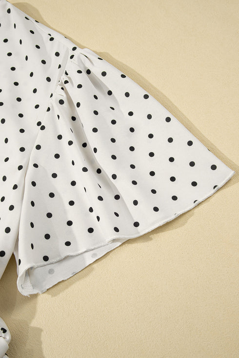 Khaki Polka Dot Surplice V Neck Tied Waist Flutter Sleeve Flowy Plus Size Midi Dress