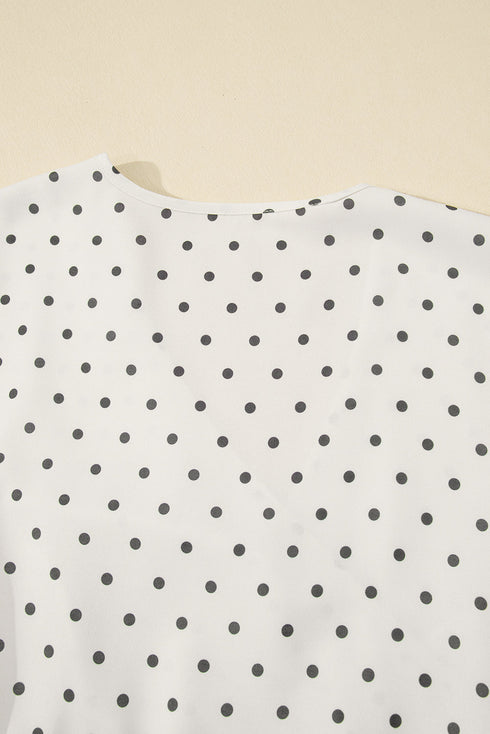 Khaki Polka Dot Surplice V Neck Tied Waist Flutter Sleeve Flowy Plus Size Midi Dress