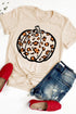 Khaki Pumpkin Leopard Print Short Sleeve Graphic T Shirt