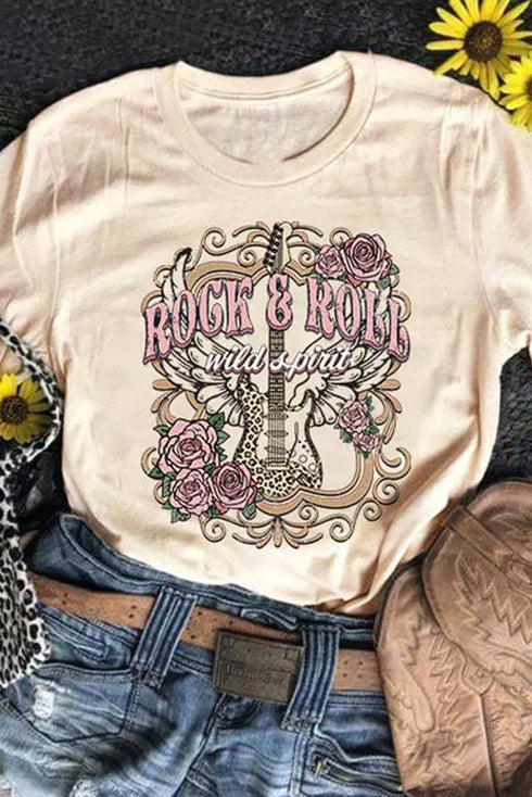 Khaki Rock&Roll Guitar Vintage Graphic Tee