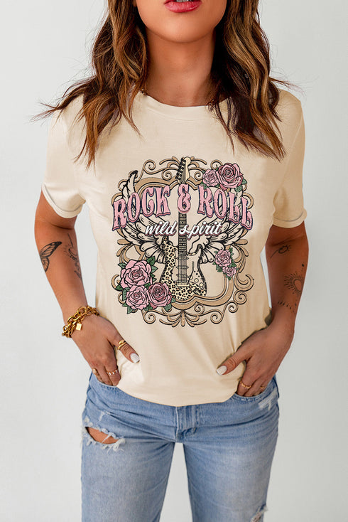 Khaki Rock&Roll Guitar Vintage Graphic Tee