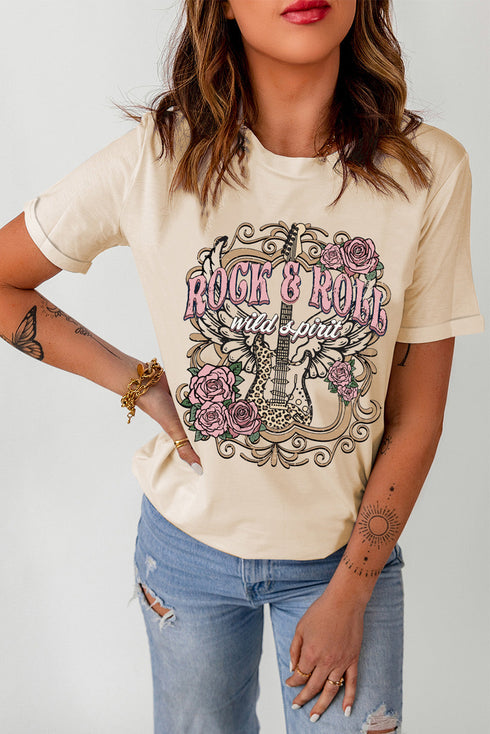 Khaki Rock&Roll Guitar Vintage Graphic Tee