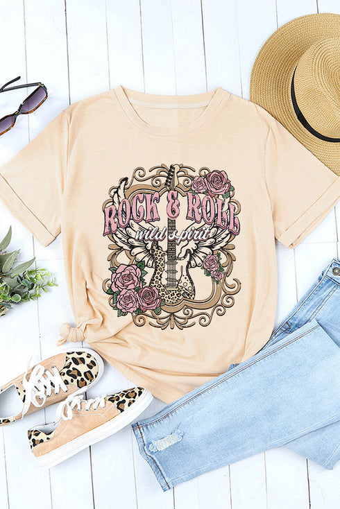 Khaki Rock&Roll Guitar Vintage Graphic Tee