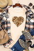 Khaki Sequined Leopard Love Heart Print Crew Neck T Shirt