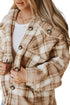 Khaki Sherpa Plaid Button Pocketed Jacket