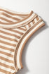 Khaki Stripe Exposed Seam Trim Round Neck Sleeveless Top