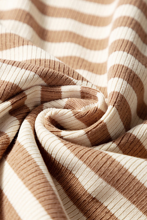 Khaki Stripe Exposed Seam Trim Round Neck Sleeveless Top