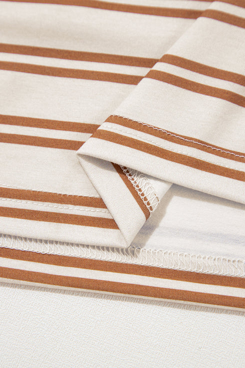 Khaki Stripe Round Neck Sleeveless Casual Pocketed Mini Dress