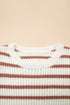 Khaki Stripe Scalloped Round Neck Short Sleeve Sweater