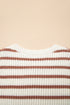 Khaki Stripe Scalloped Round Neck Short Sleeve Sweater