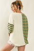 Khaki Striped Patch Textured Fabric Long Sleeve Top