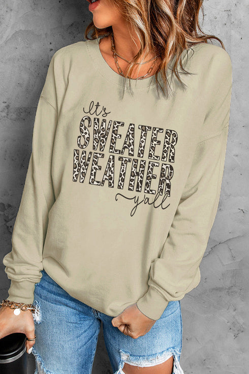 Khaki Sweater Weather Leopard Print Pullover Sweatshirt