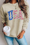 Khaki USA Flag Graphic Print Crew Neck Pullover Sweatshirt
