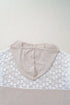 Khaki V Neck Floral Peace Sign Graphic Lace Patch Ribbed Plus Size Hooded Top
