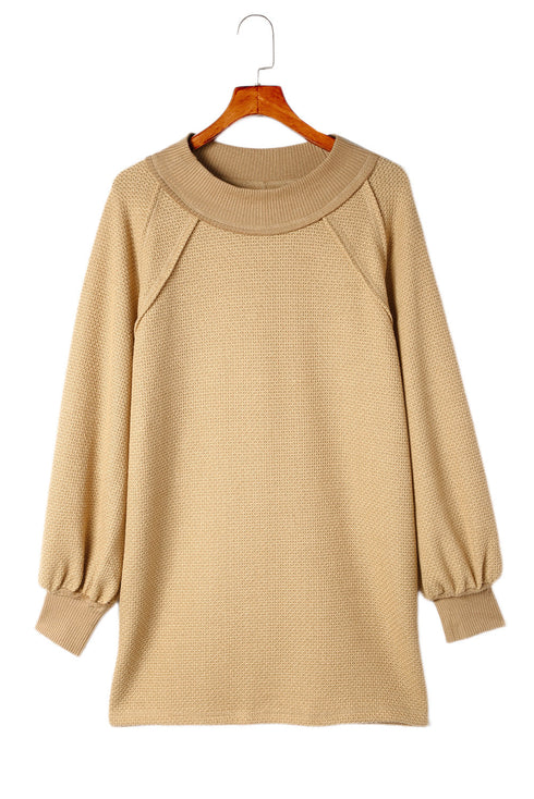 Khaki Waffle Knit Patchwork Oversized Pullover Sweatshirt